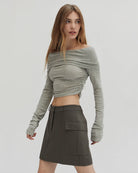 Crescent Holly Off the Shoulder Knit Top in Grey