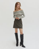 Crescent Holly Off the Shoulder Knit Top in Grey