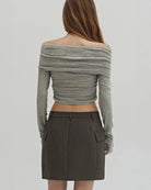 Crescent Holly Off the Shoulder Knit Top in Grey
