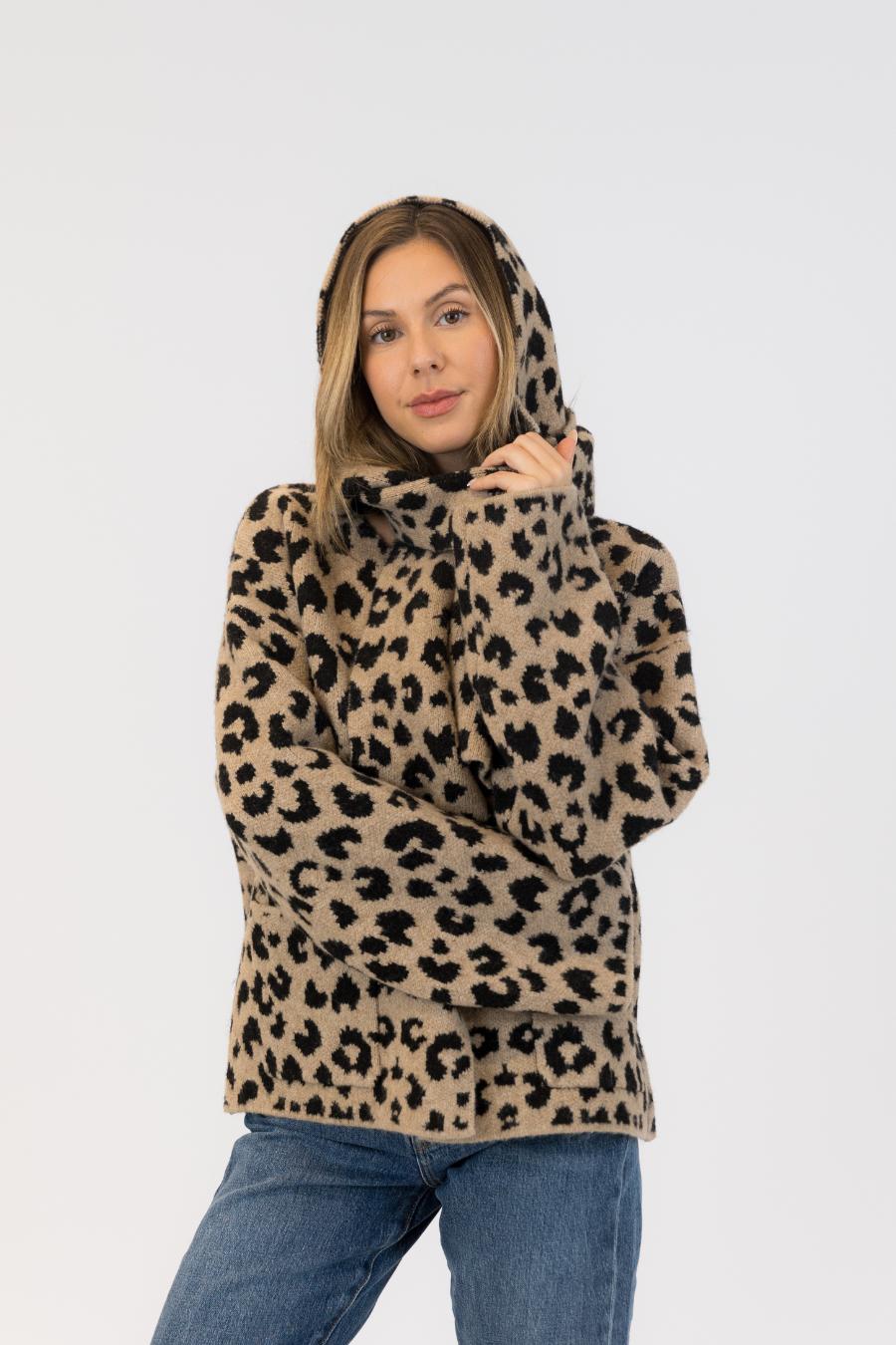 animal print coat with scarf