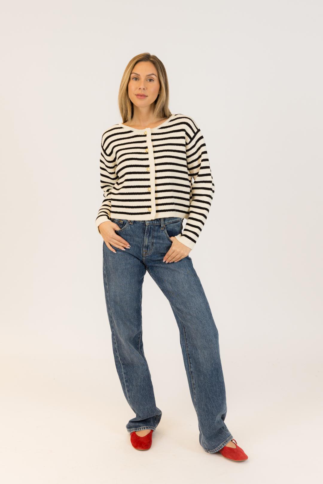 black and white striped cardigan