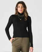 Dex Black Mock Neck Ribbed