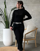 Dex Black Mock Neck Ribbed