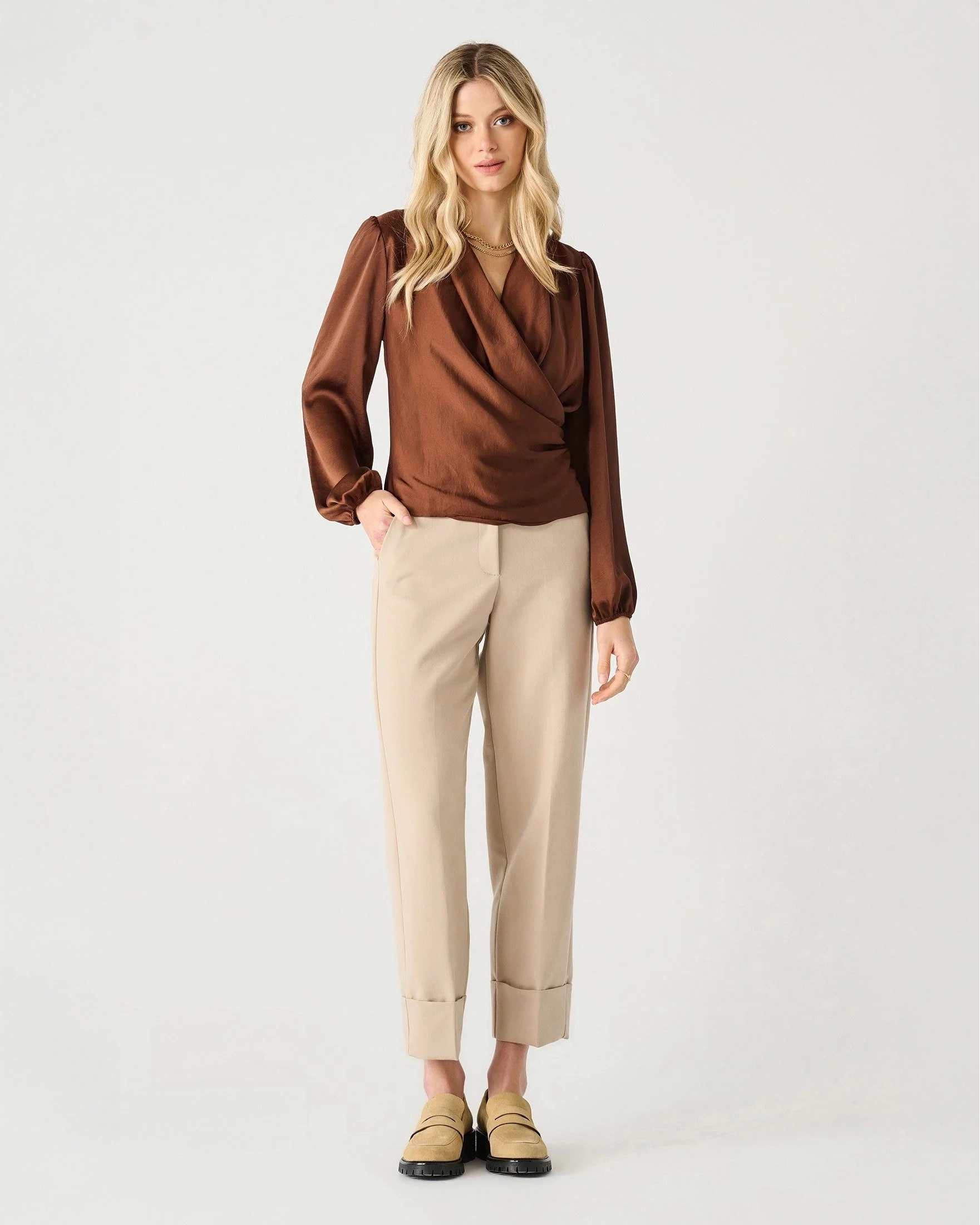 Dex Soft Wrap Blouse in Bronze Colour