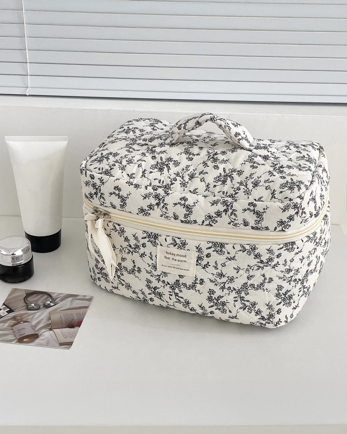 floral-patterned makeup travel bag in large size