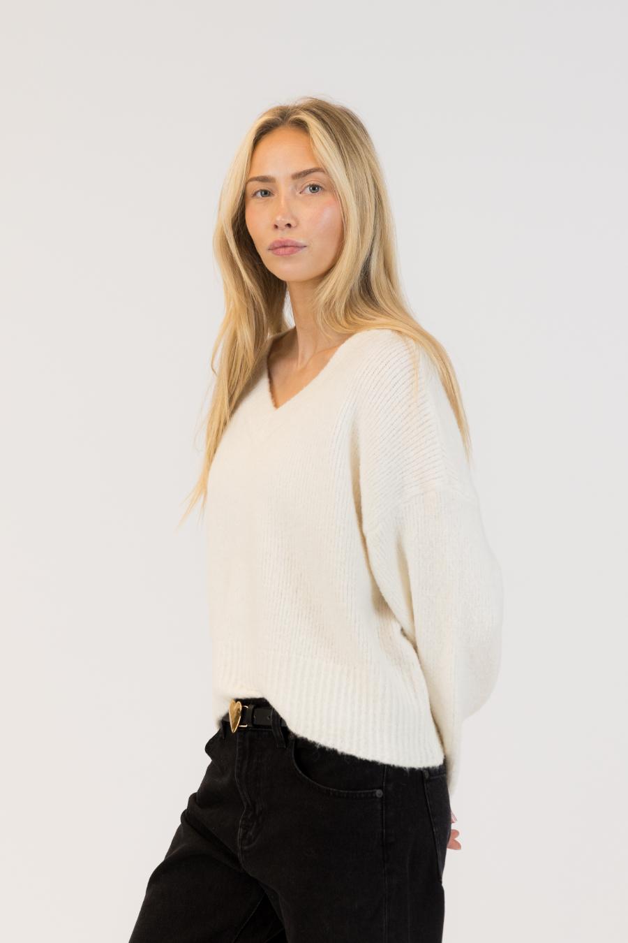 v-neck white sweater