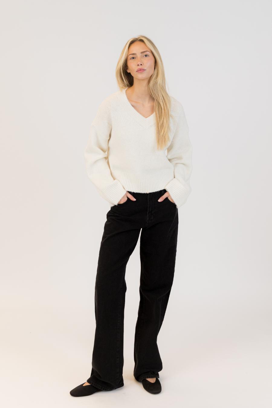 v-neck white sweater