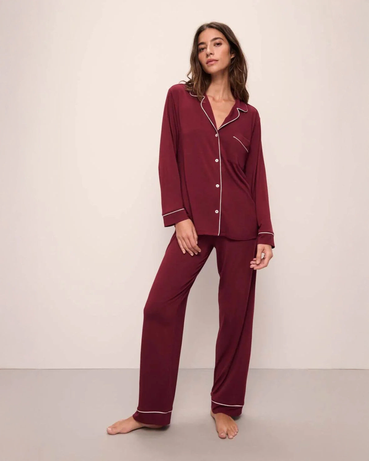 Eberjey Gisele Long Sleeve Pajamas in Cranberry Red