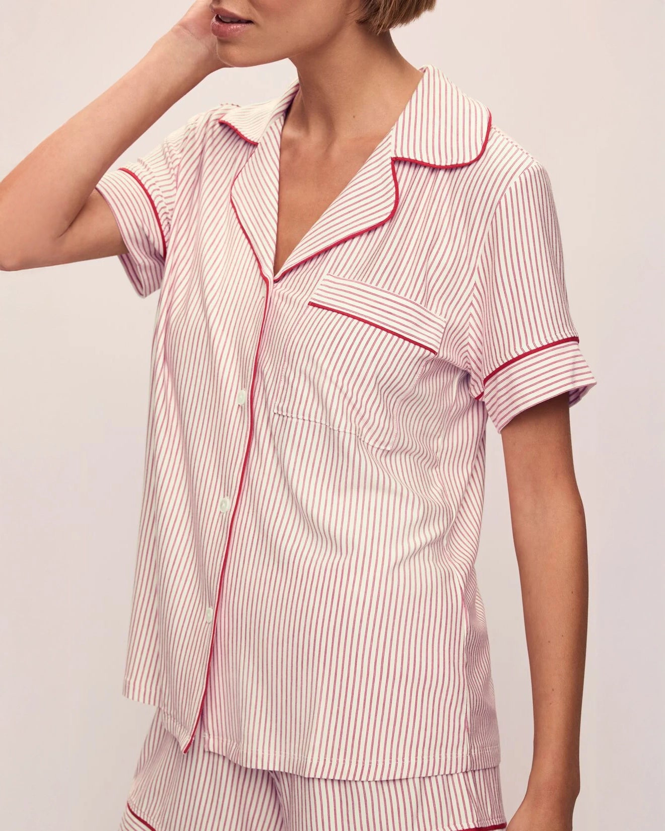 Gisele Printed Short PJ Set Red Stripe Print Homebody