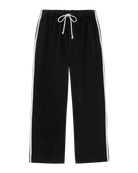 wide leg lounge pant in black with a white stripe down the sides