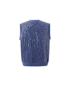 A blue sequin knit button down vest cardigan