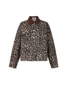 Leopard print denim jacket with brown collar