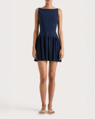 Faithfull the Brand Monique Mini Dress in Navy Blue