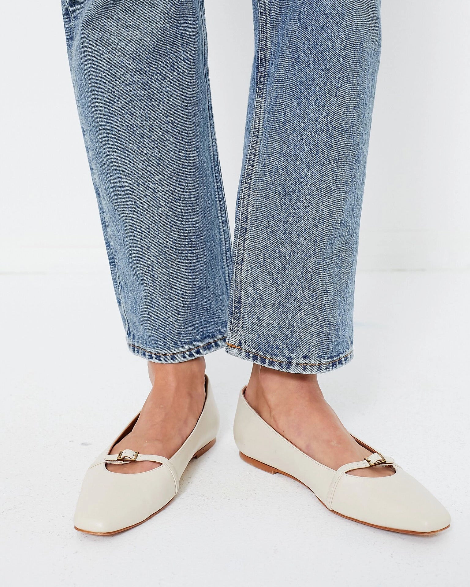 Flattered Morgan Leather Ballet Flats in Vanilla