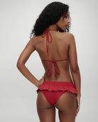 Red ruffled bikini bottom by Frankies Bikini