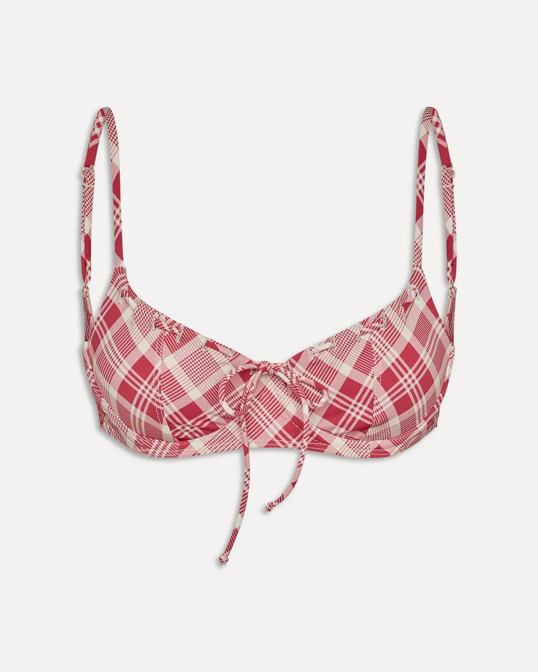 Red and white plaid bikini top by Frankies Bikini