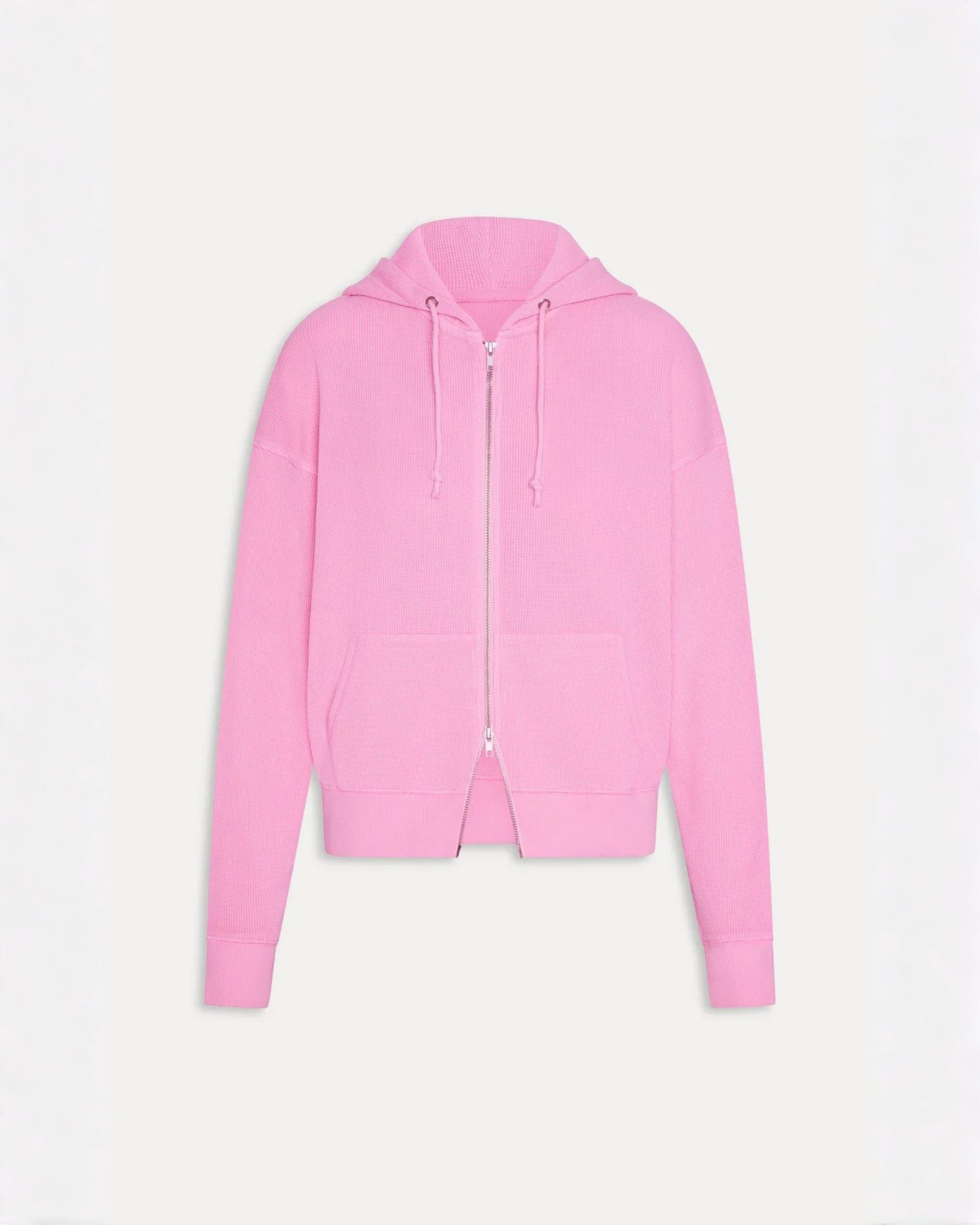 a waffle knit neon pink zipper hoodie by Frankies Bikinis