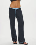 Dark grey ribbed lounge pants with light blue drawstring