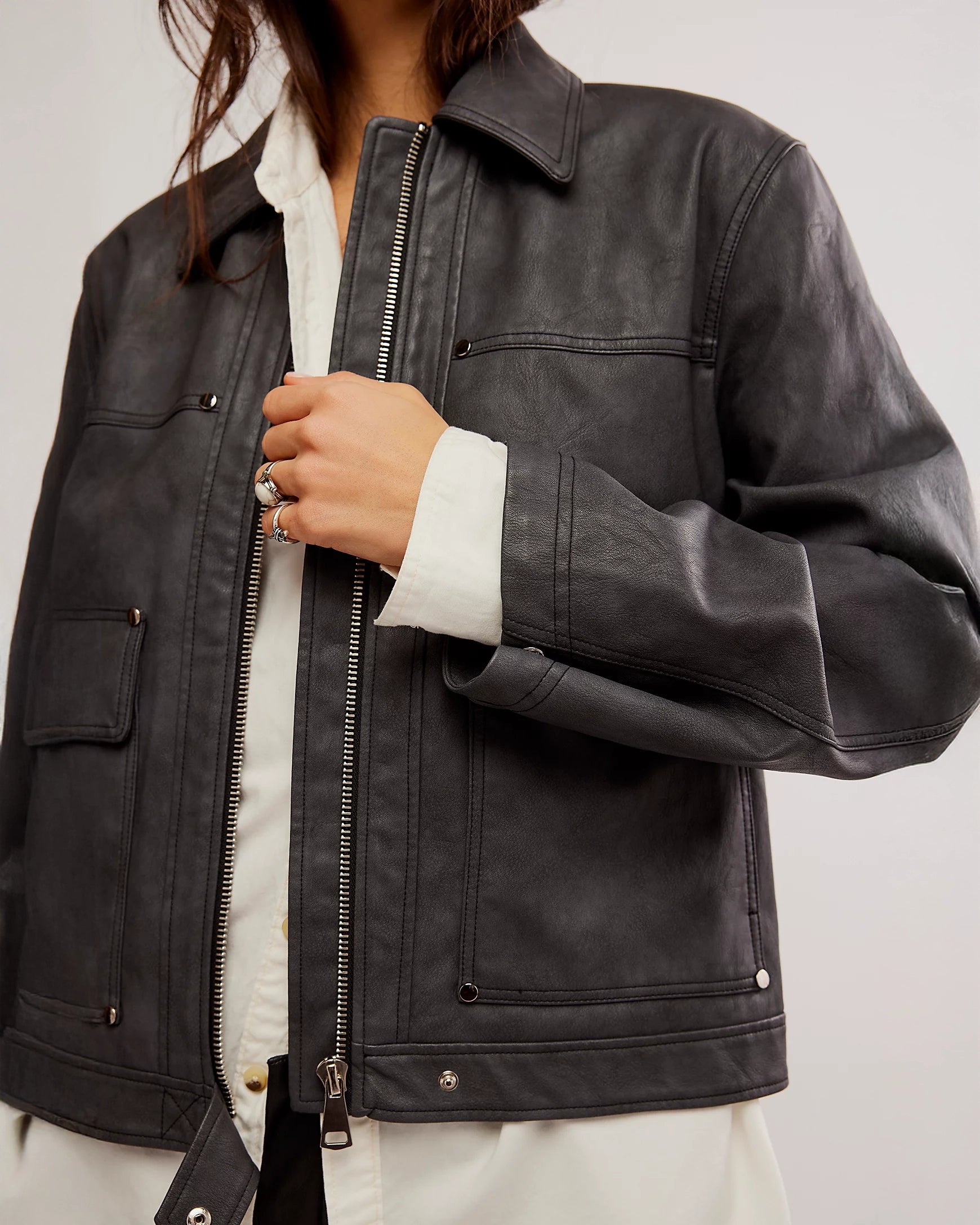 Free people black leather jacket hotsell