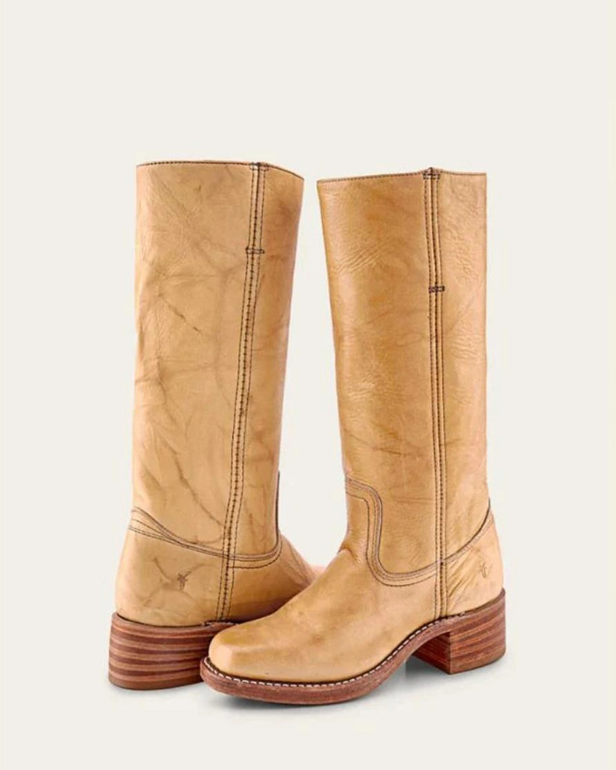 Yellow Tan Knee High Leather Campus Boots by Frye 
