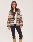 brown and beige detail knit cardigan