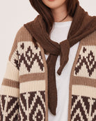 brown and beige detail knit cardigan