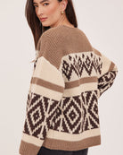brown and beige detail knit cardigan