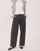 wide leg black denim pant