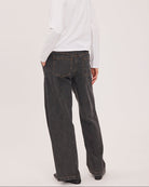 wide leg black denim pant