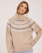 beige turtleneck sweater with fairisle design