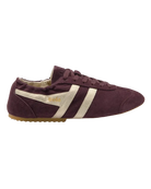 brown suede sneaker with gold details 