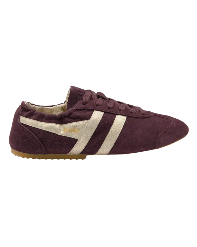 brown suede sneaker with gold details 