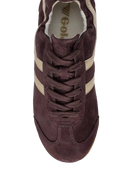 brown suede sneaker with gold details 