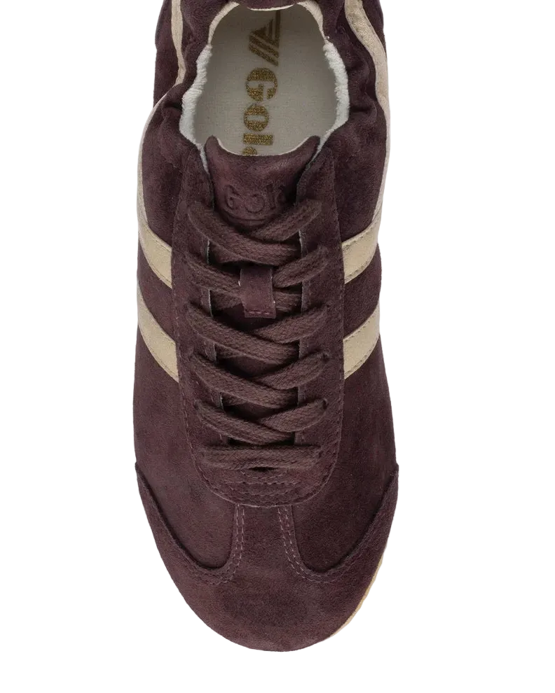 brown suede sneaker with gold details 