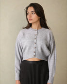 grey cardigan cropped with silver buttons