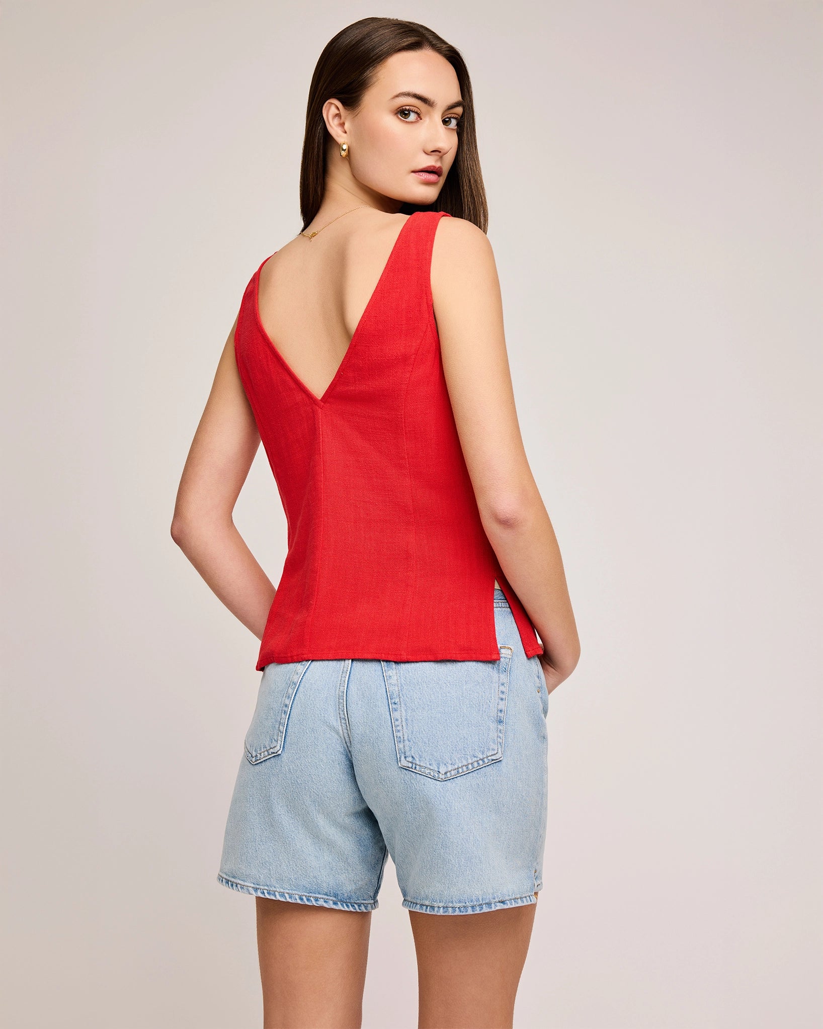 Red Linen Jules Button Down Vest Top by Gentle Fawn