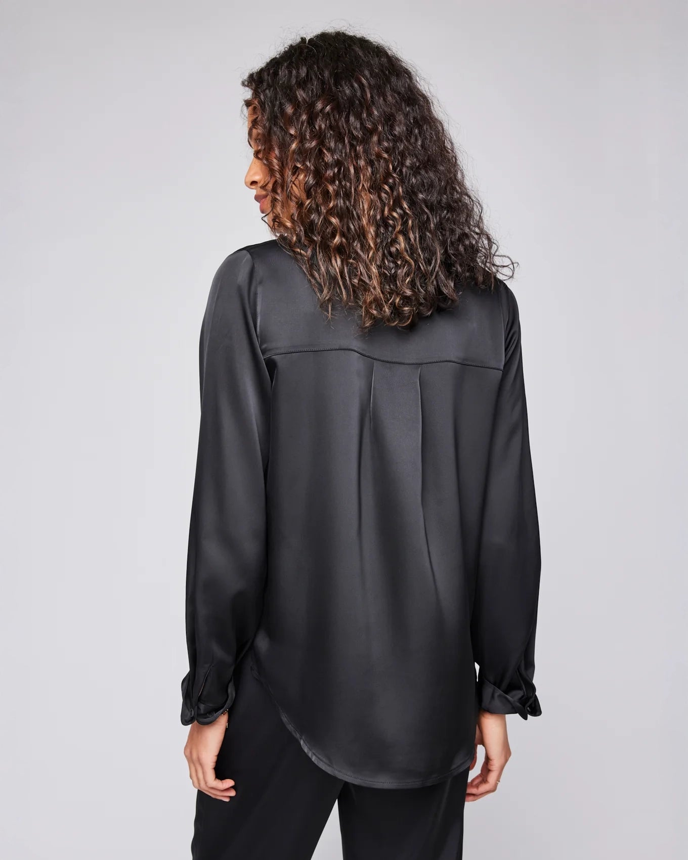 Gentle Fawn Winslow Satin Button Down Shirt Blouse in Black