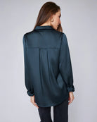 Gentle Fawn Winslow Satin Button Down Shirt Blouse in Teal