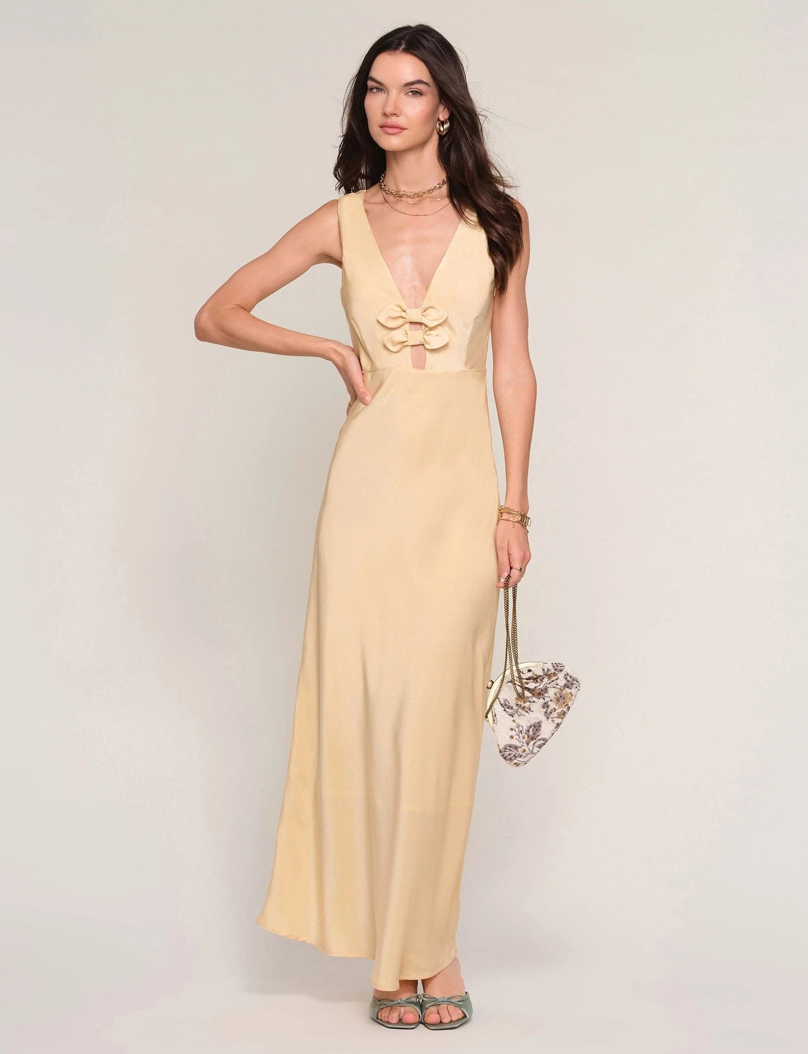 midi satin dress in yellow