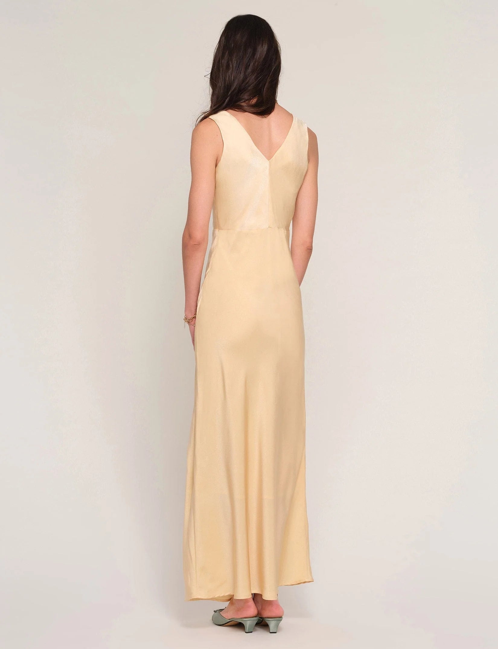 midi satin dress in yellow