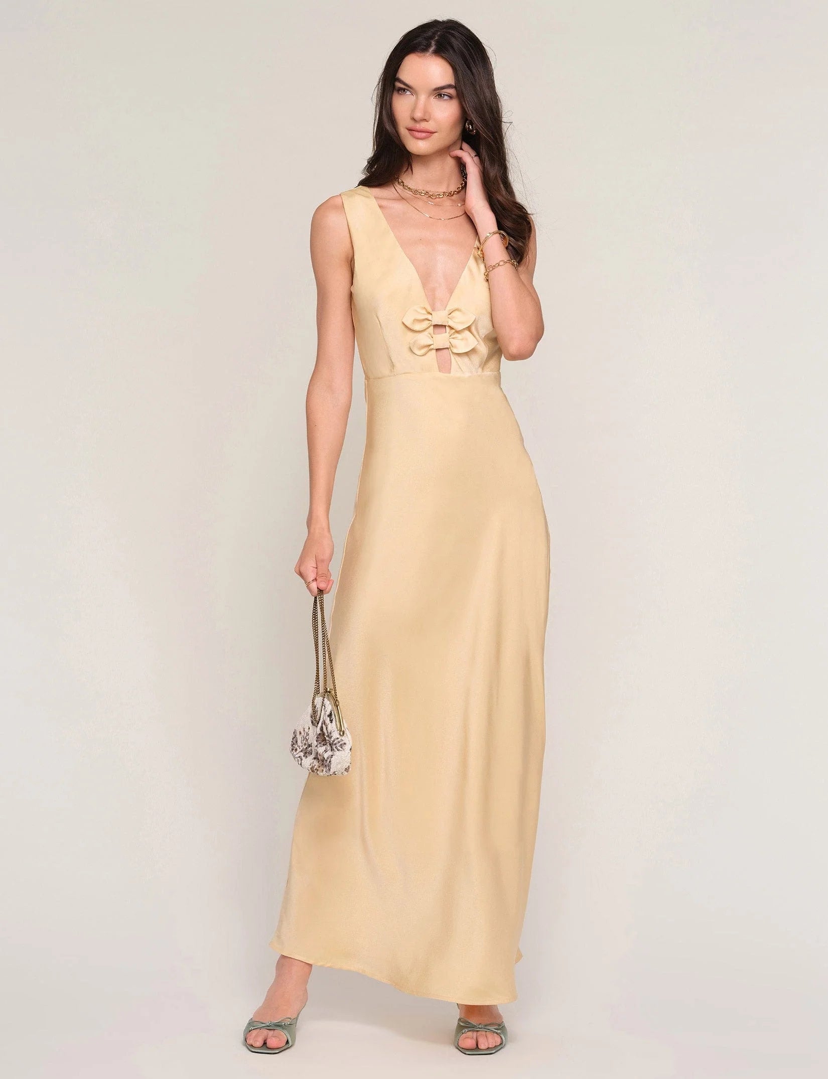midi satin dress in yellow
