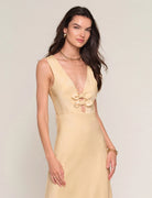 midi satin dress in yellow