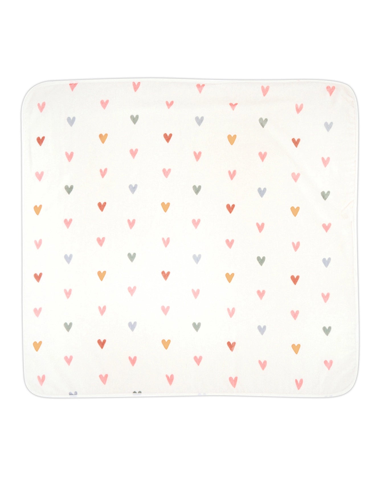 A children's hooded towel with a heart pattern on it