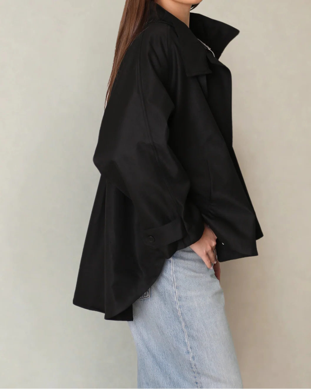 black short trench coat