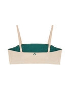 Backwards view of beige bandeau sports modal bralette
