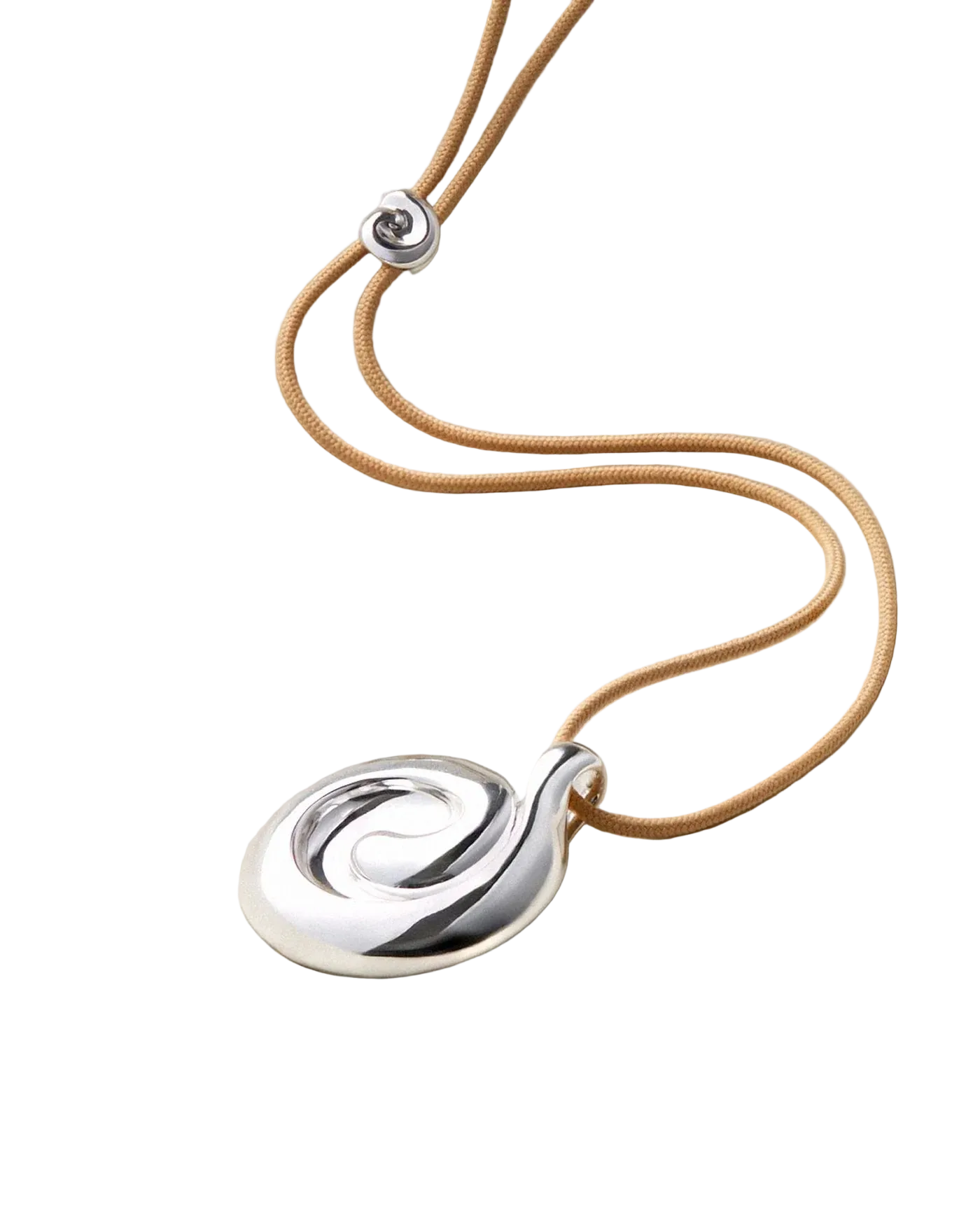 tan cord necklace with a chunky silver pendant 
