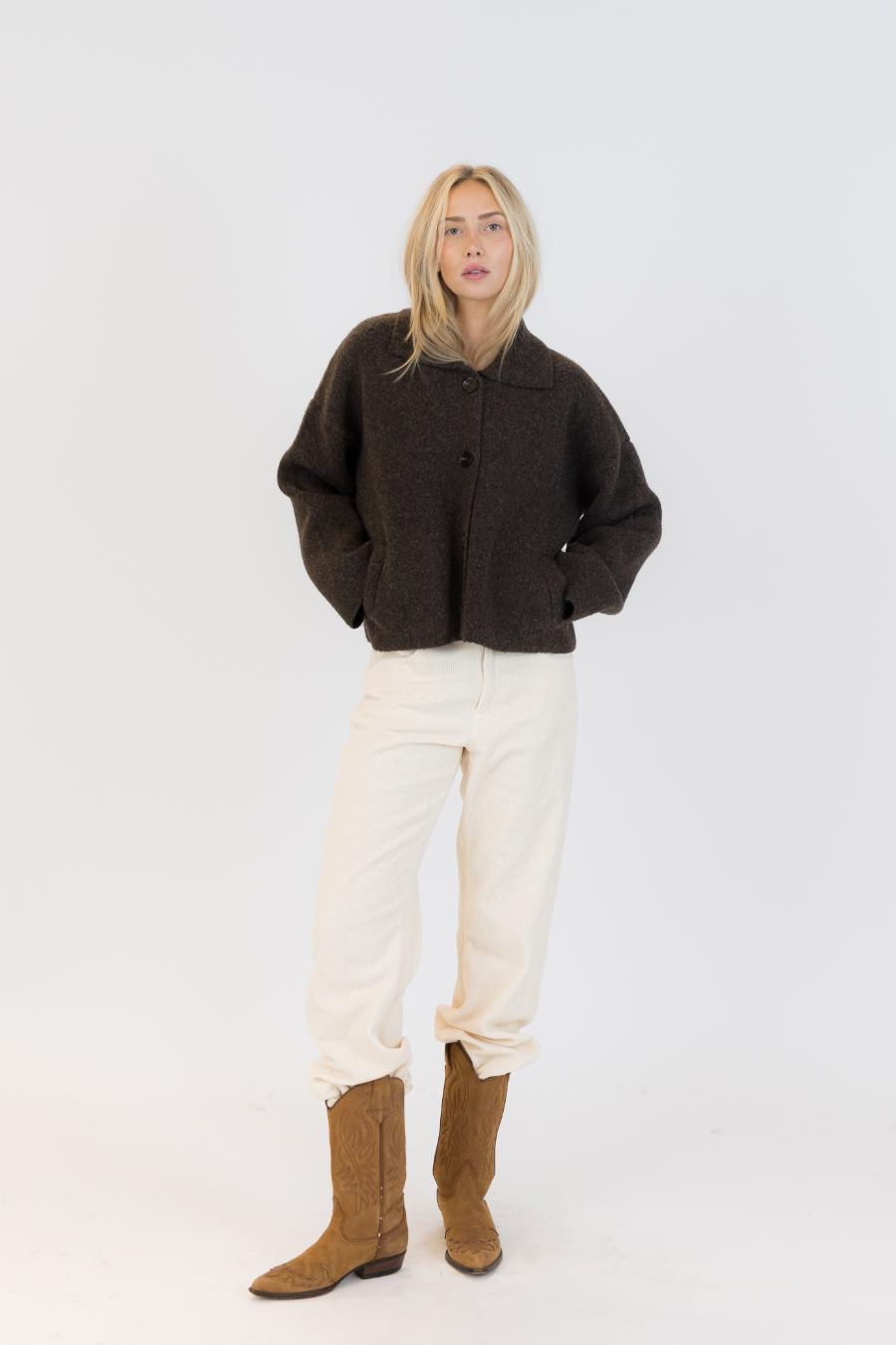 brown cardigan with collar