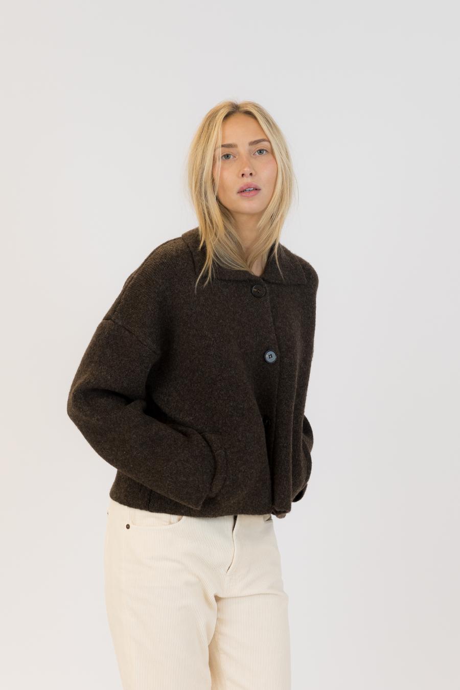 brown cardigan with collar