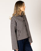 short coat in brown and white houndstooth design
