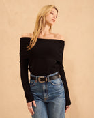 John and Jen Damon Off the Shoulder Sweater Top in Black